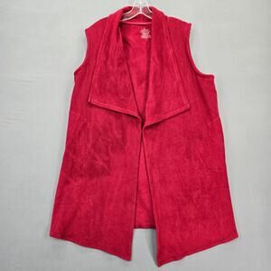 Cuddl Duds Red Fleece Vest Cozy Stretch Knit Sleeveless Open Front Womens Size L